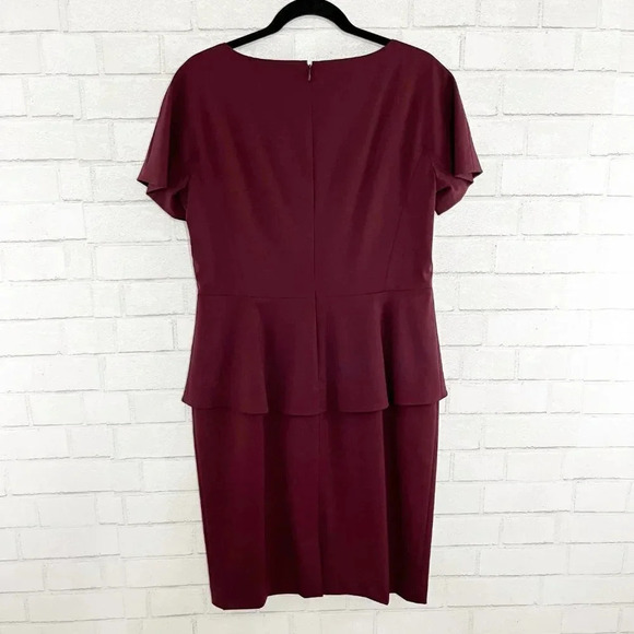 Lafayette 148 Maroon Peplum Layered Look Wool Blend Retro Dress Women's Size 10 - Picture 5 of 8